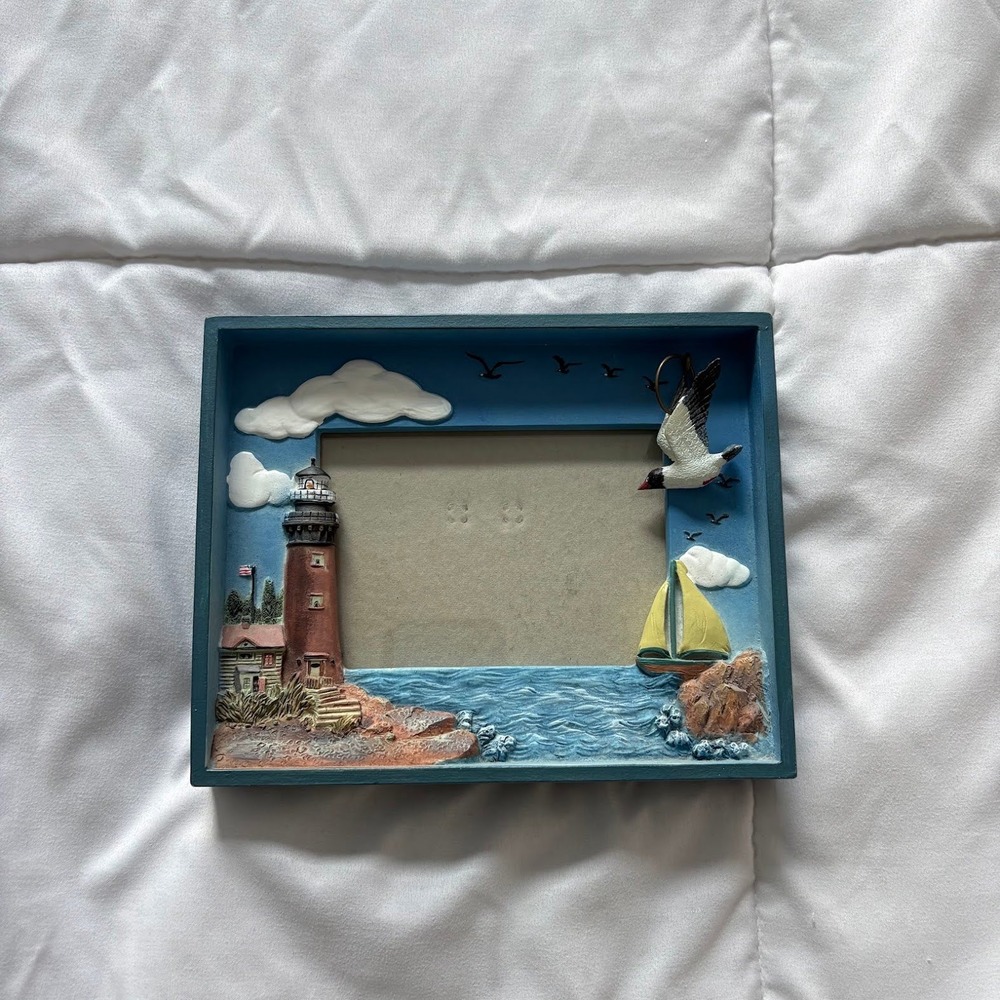 Nautical Lighthouse Sailboat Shadow Box Picture Frame Coastal Decor 4x6 Costoal
